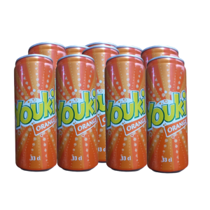cans of youki orange flavour